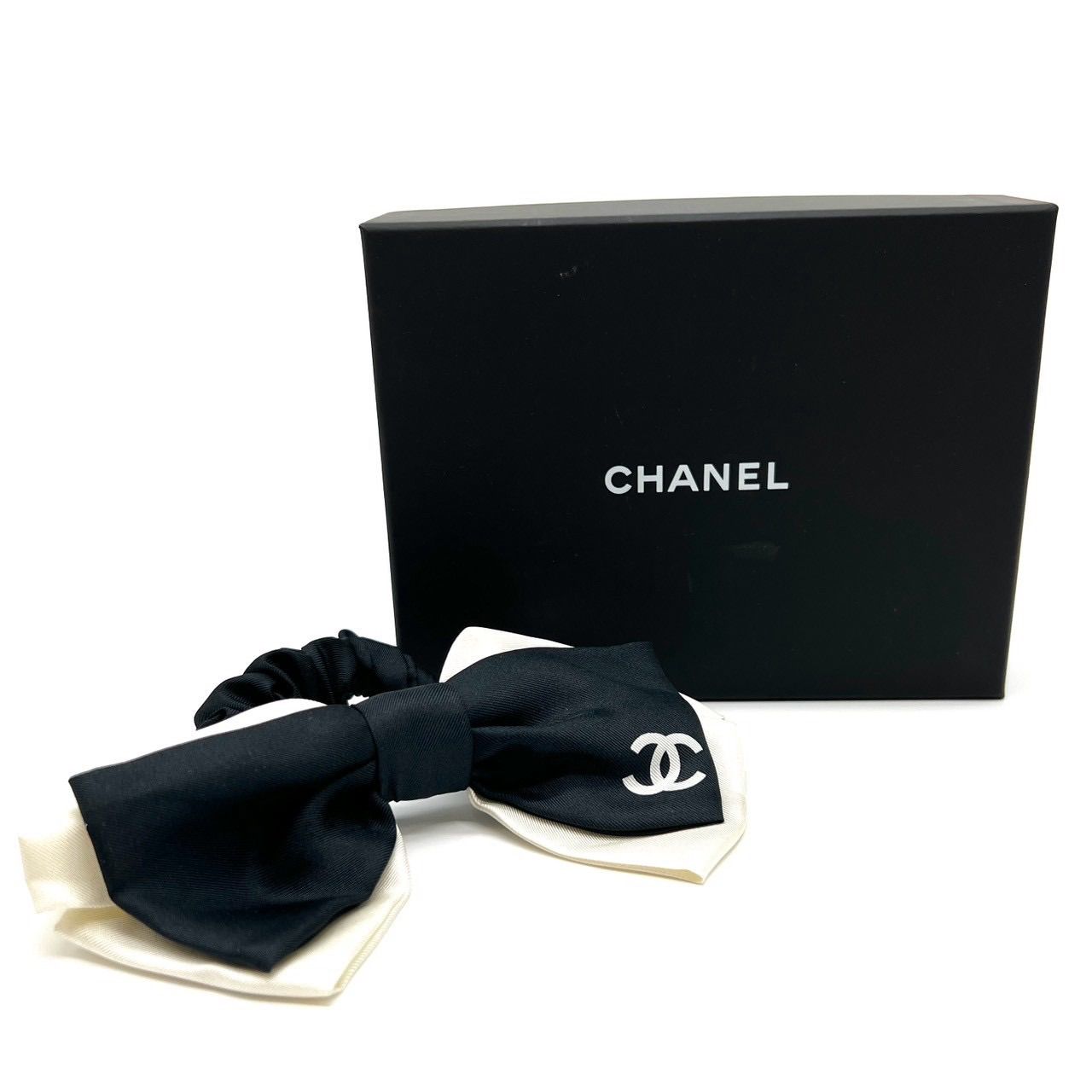 CHANEL シャネル ココマーク リボン シュシュ ブラック ホワイト