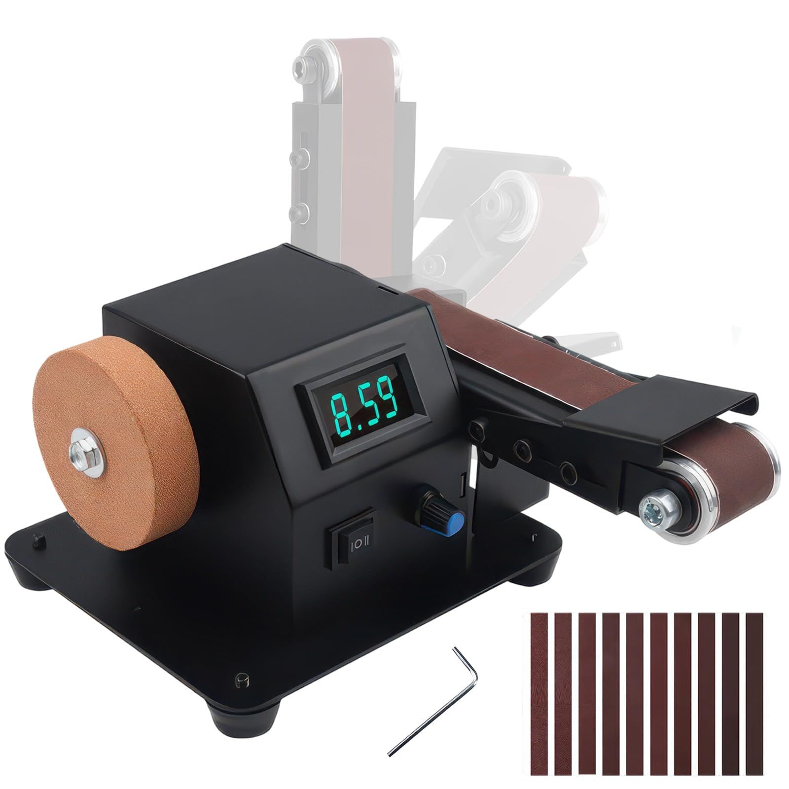 電動 ベルトサンダー 卓上 350W｜無段階変速・正逆回転 0?6000rpm｜小型グラインダー・角度調整｜ドリルチャック/ポリッシングホイール/粘着パッド&サンディングベルト付き｜木材/金属の研磨・研削・バリ取り★ 5d5cead7