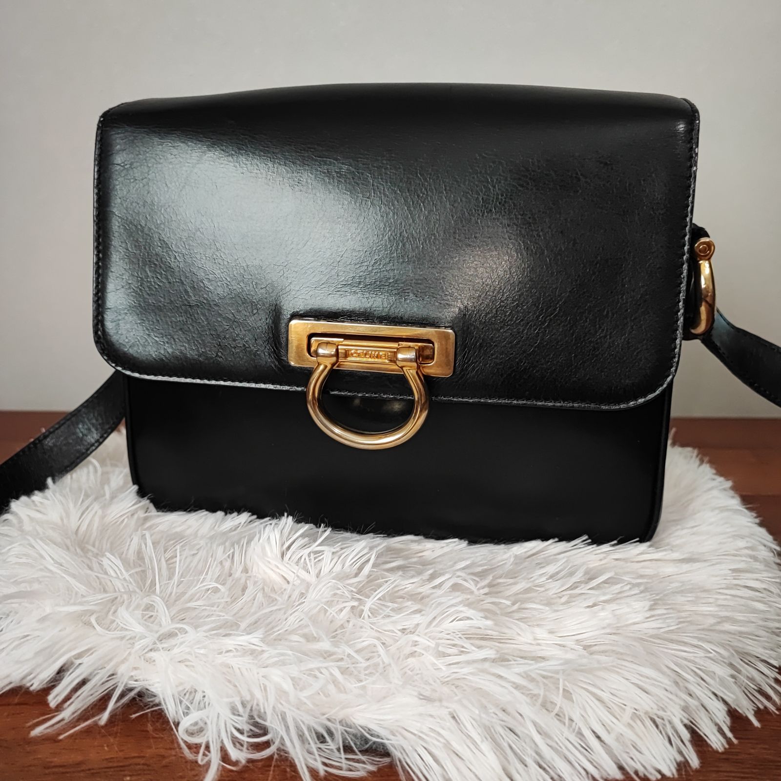 CELINE セリーヌ ヴィンテージ レザー ショルダーバッグ ガンチーニ