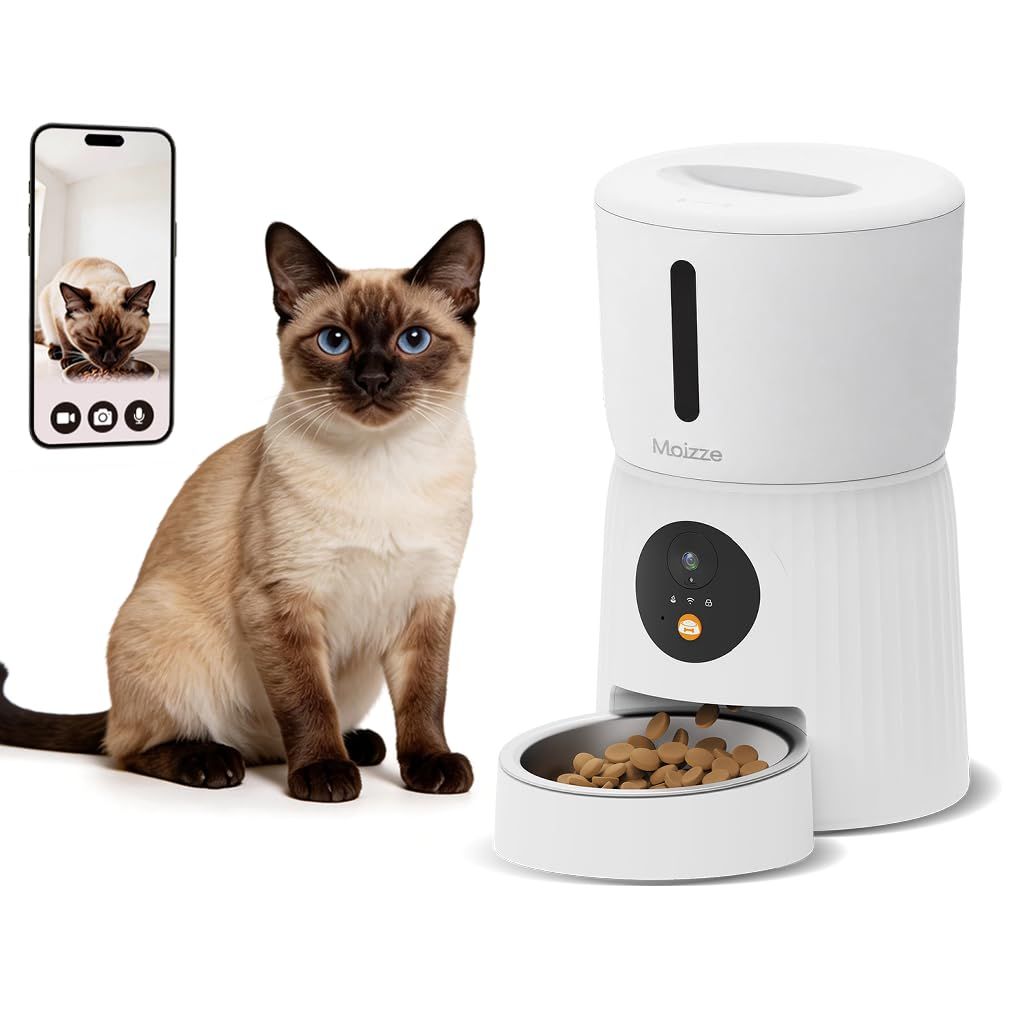 Moizze 自動給餌器 カメラ付き 多機能 猫 犬 自動餌やり機 4L Wi-Fi 2.4Ghz/5Ghz アプリ遠隔操作 録音再生 双方向通話 早食い防止 簡単お手入れ ペット給餌機 (カメラ式)★m 9b827165