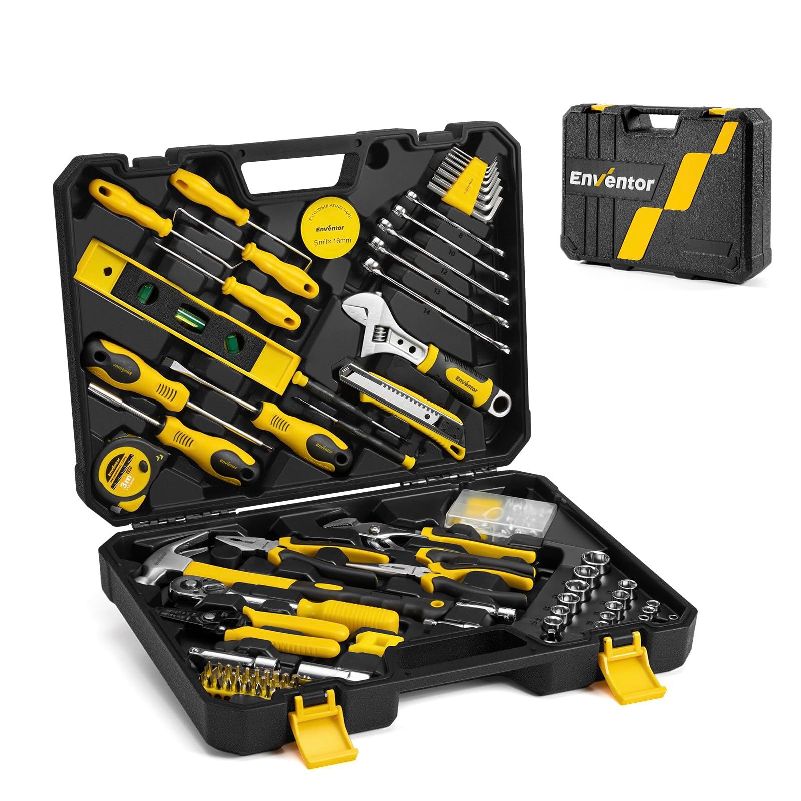 ☆新品☆ENVENTOR 工具セット 家庭用 231点 ラチェット・ソケット入り DIY・家具組立・住まいの補修用 収納ケース付き イエロー c0979d86