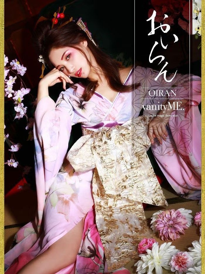 花魁コスチューム 桜花魁 天女のような淡い薄ピンク 和柄 本格和装 着物 花魁ドレス vcsot-170331-5
