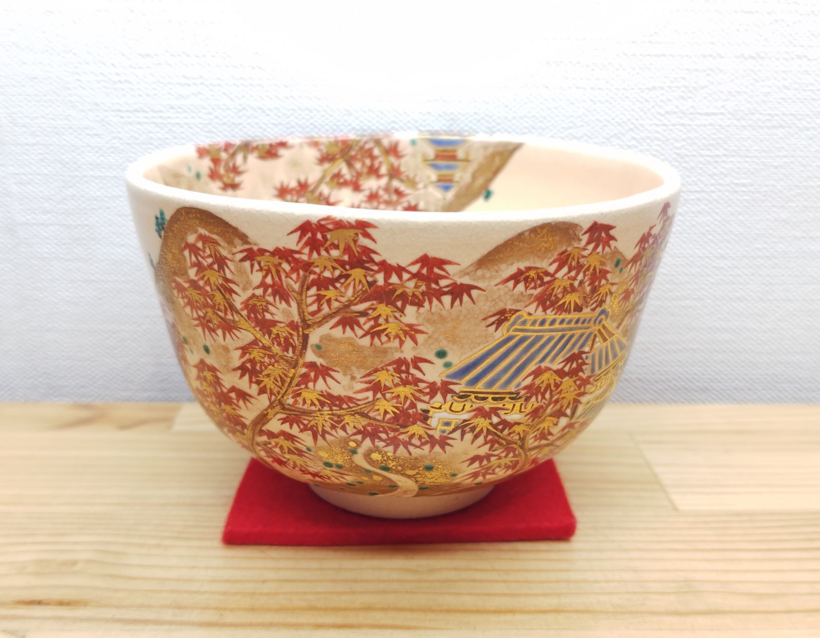 【逢絢亭・新品】茶道具 茶碗 京焼 東福寺の紅葉の絵 花蝶窯 手塚石雲 手塚充 共箱入り