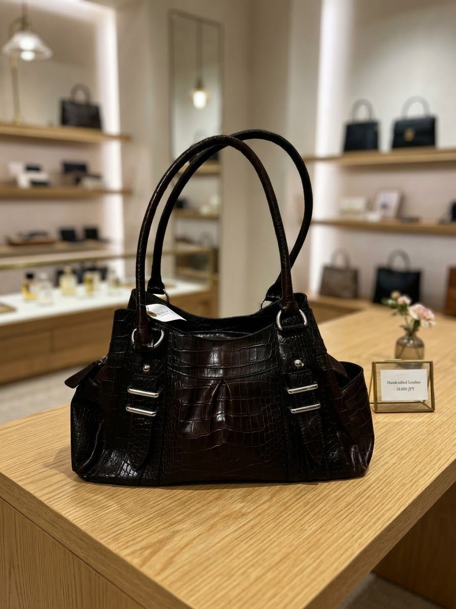 east 5th クロコ型押し ハンドバッグ ショルダーバッグ ダークブラウン