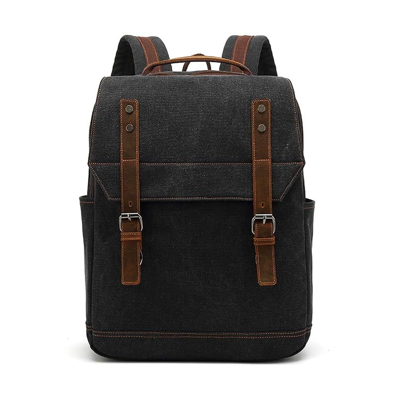 【新品】 [FANDARE] リュック メンズ キャンバス リュックサック フラップ式 バックパック A4 大容量 15.6インチPC収納可 男性用 ディパック 通勤 通学 漆黒 0