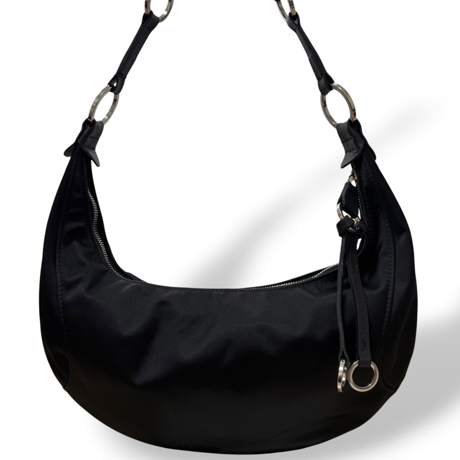 【美品】ロンシャン ホーボー ワンショルダーバッグ ナイロン レザー 黒 三日月 希少 LONGCHAMP ロンシャン ショルダーバッグ ワンショルダー ハーフ