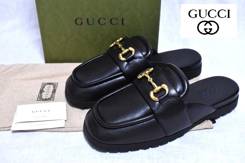 国内正規品】新品 GUCCI ホースビット レザー ミュールサンダル 8