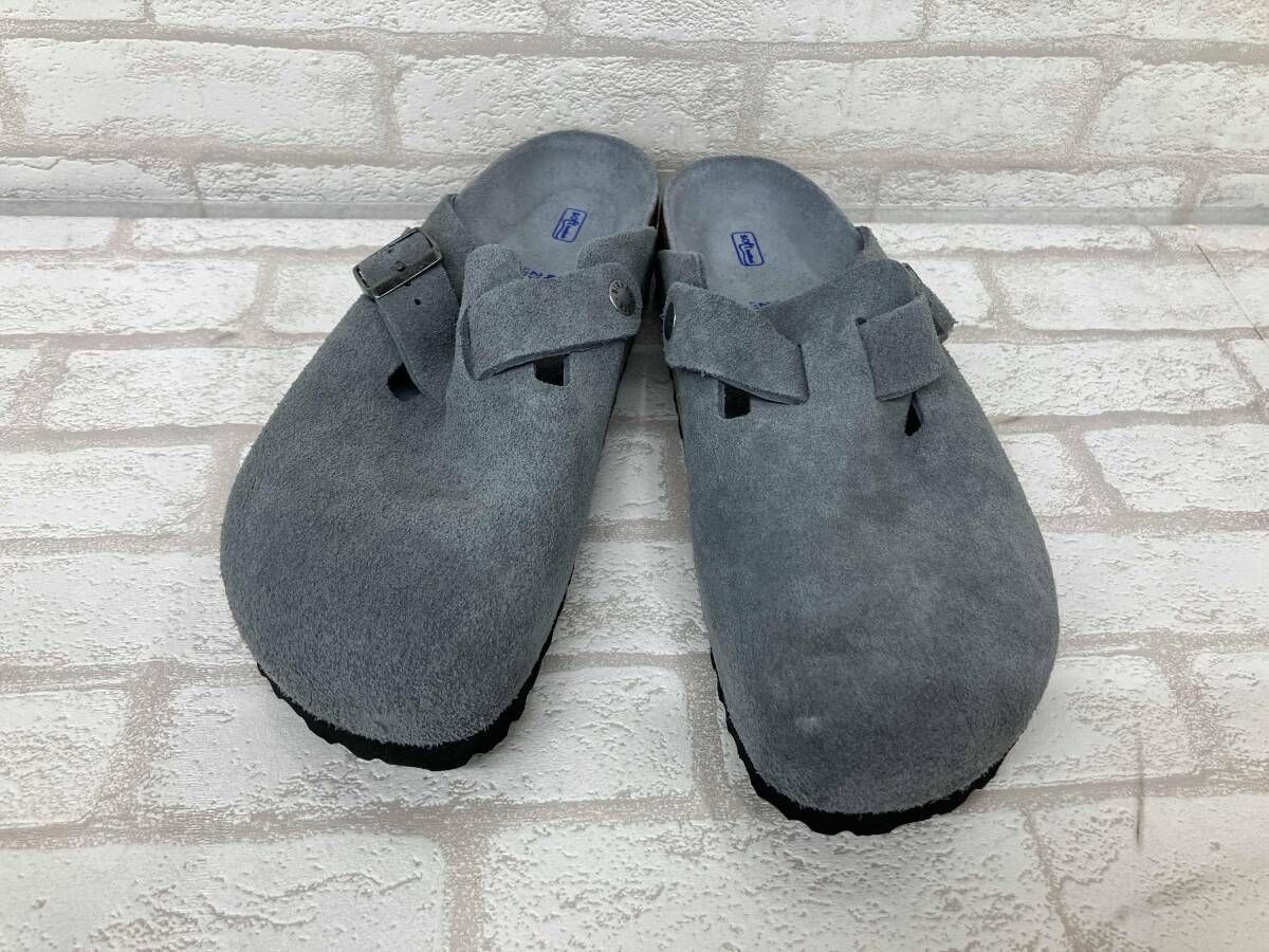 美品 BIRKENSTOCK BOSTON BS ビルケンシュトック ボストン サンダル メンズ ブルーグレー スエード ベルト サイズ42 27cm つっかけ