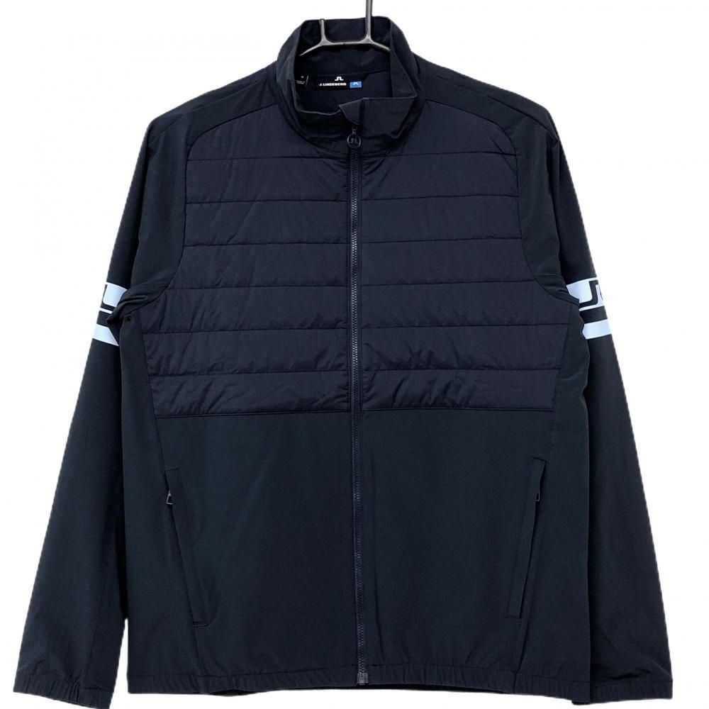 【超美品】ジェイリンドバーグ 中綿切替ジャケット ネイビー 身頃一部中綿 袖ロゴ レディース M ゴルフウェア J．LINDEBERG