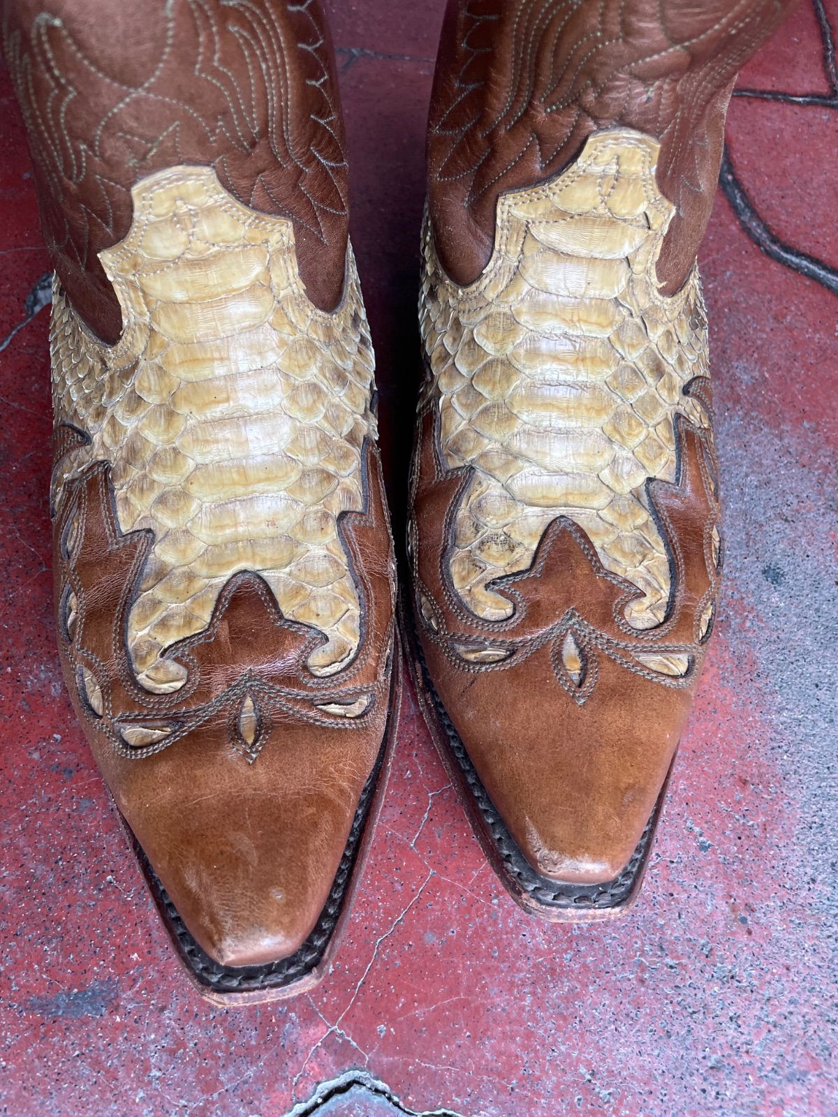 Adams Boots python × leather western boots (brown, US 8 E / approx. 26–26.5 cm, made in Mexico) 13