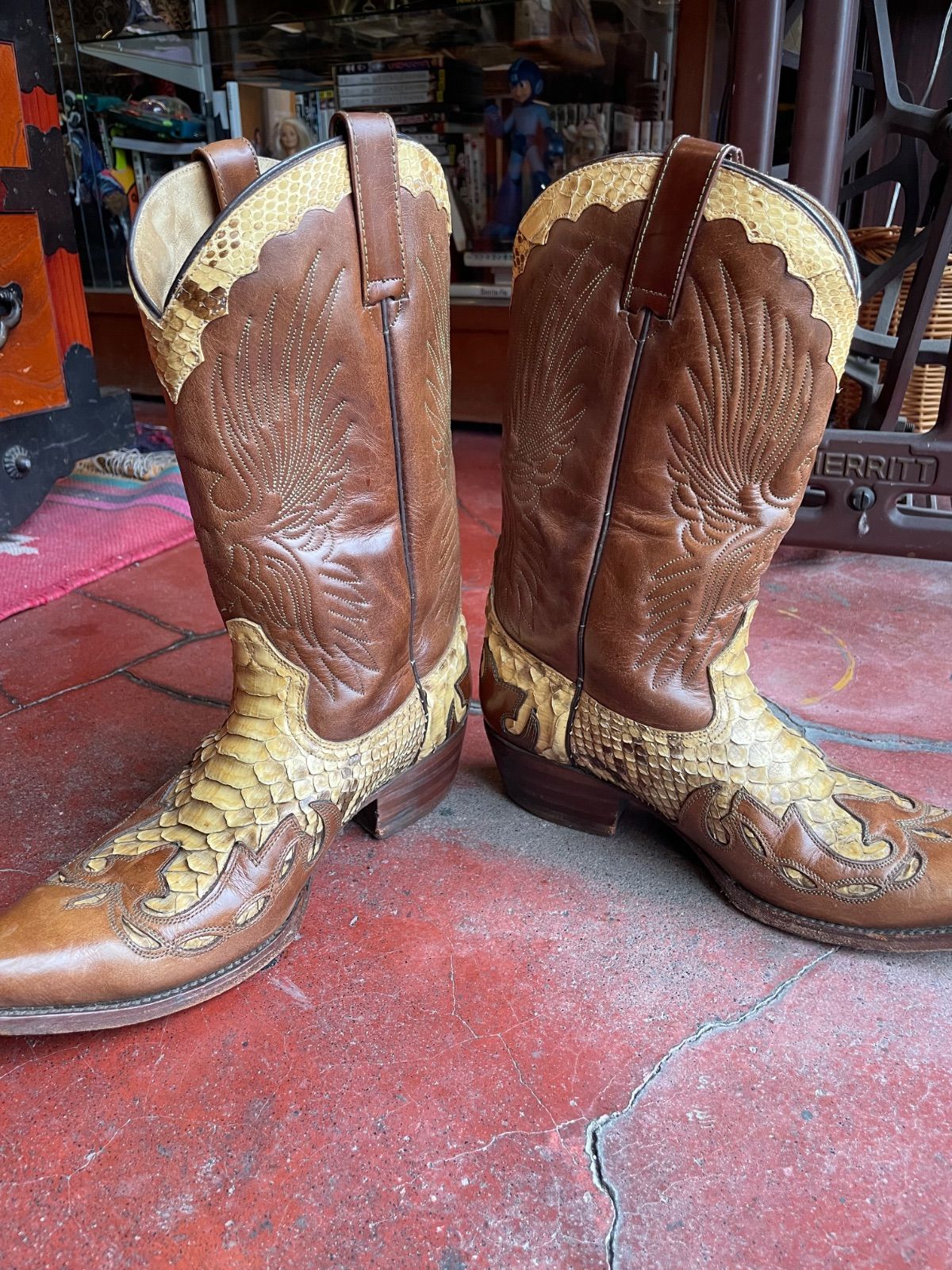Adams Boots python × leather western boots (brown, US 8 E / approx. 26–26.5 cm, made in Mexico) 7