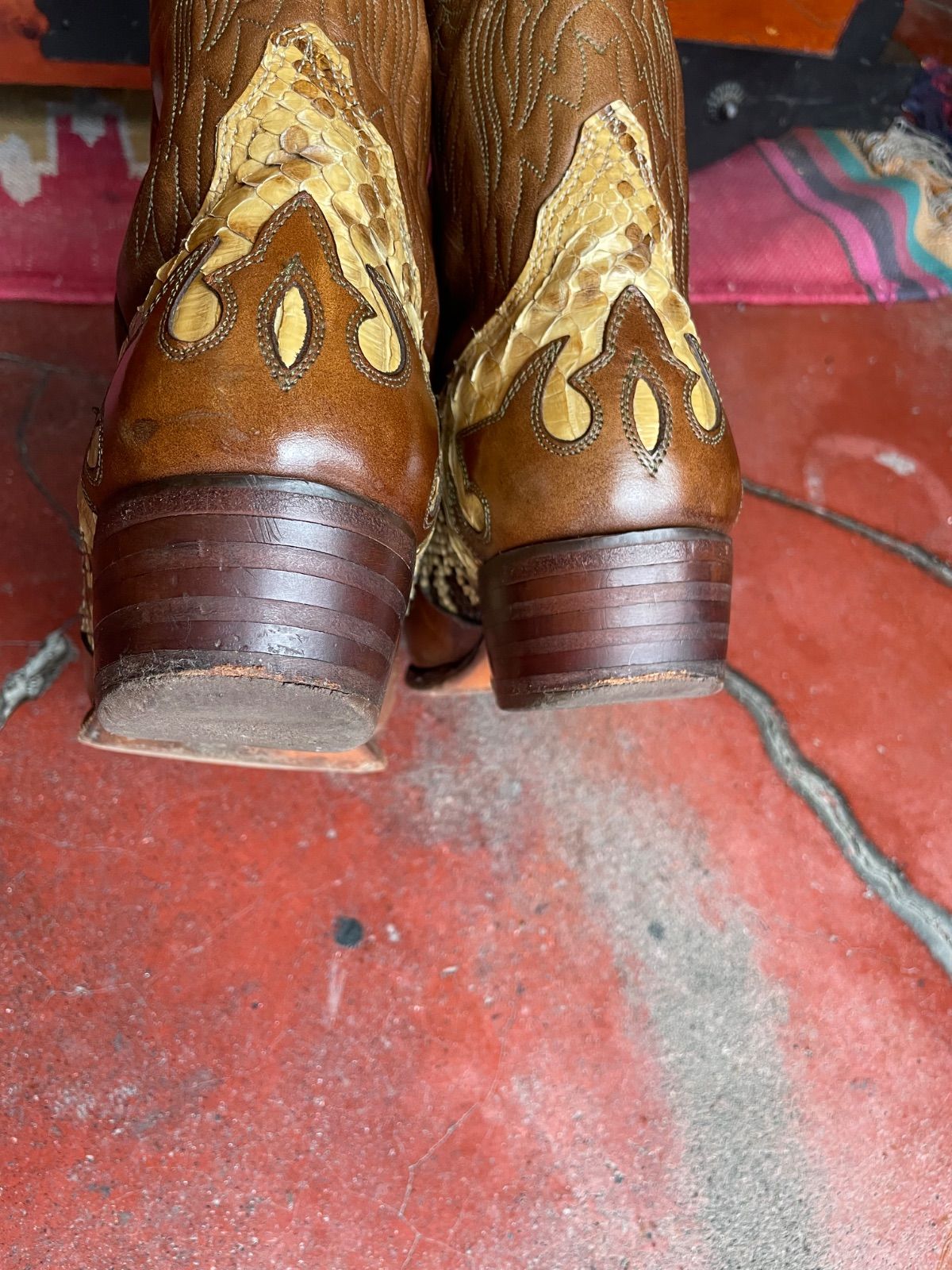 Adams Boots python × leather western boots (brown, US 8 E / approx. 26–26.5 cm, made in Mexico) 12