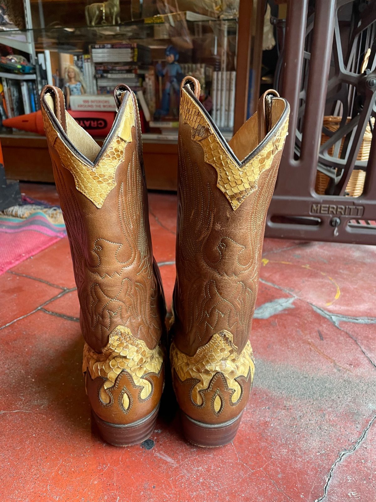 Adams Boots python × leather western boots (brown, US 8 E / approx. 26–26.5 cm, made in Mexico) 5
