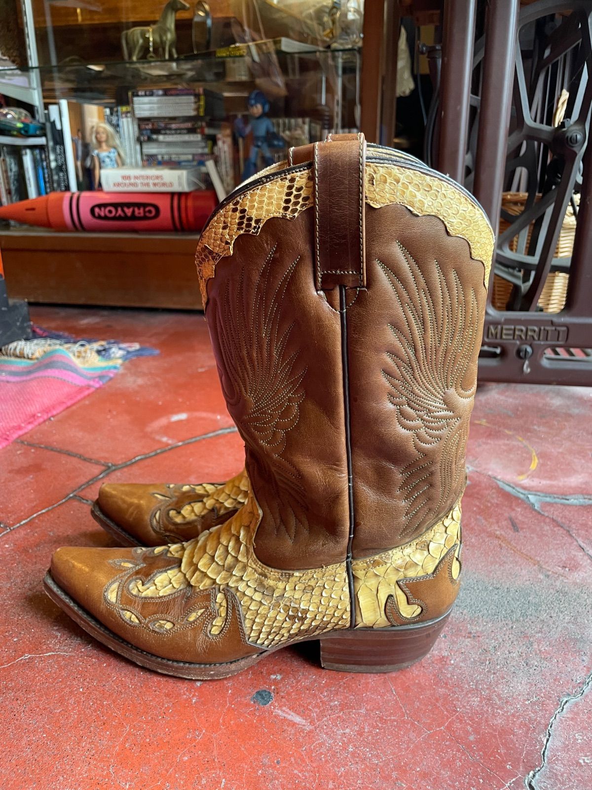 Adams Boots python × leather western boots (brown, US 8 E / approx. 26–26.5 cm, made in Mexico) 6