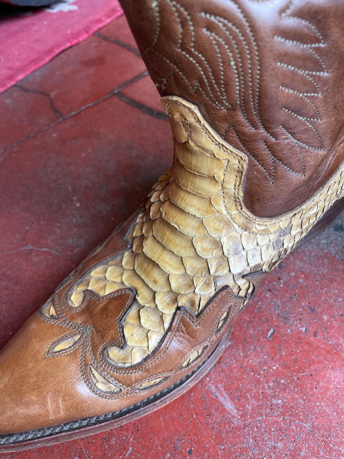 Adams Boots python × leather western boots (brown, US 8 E / approx. 26–26.5 cm, made in Mexico) 8