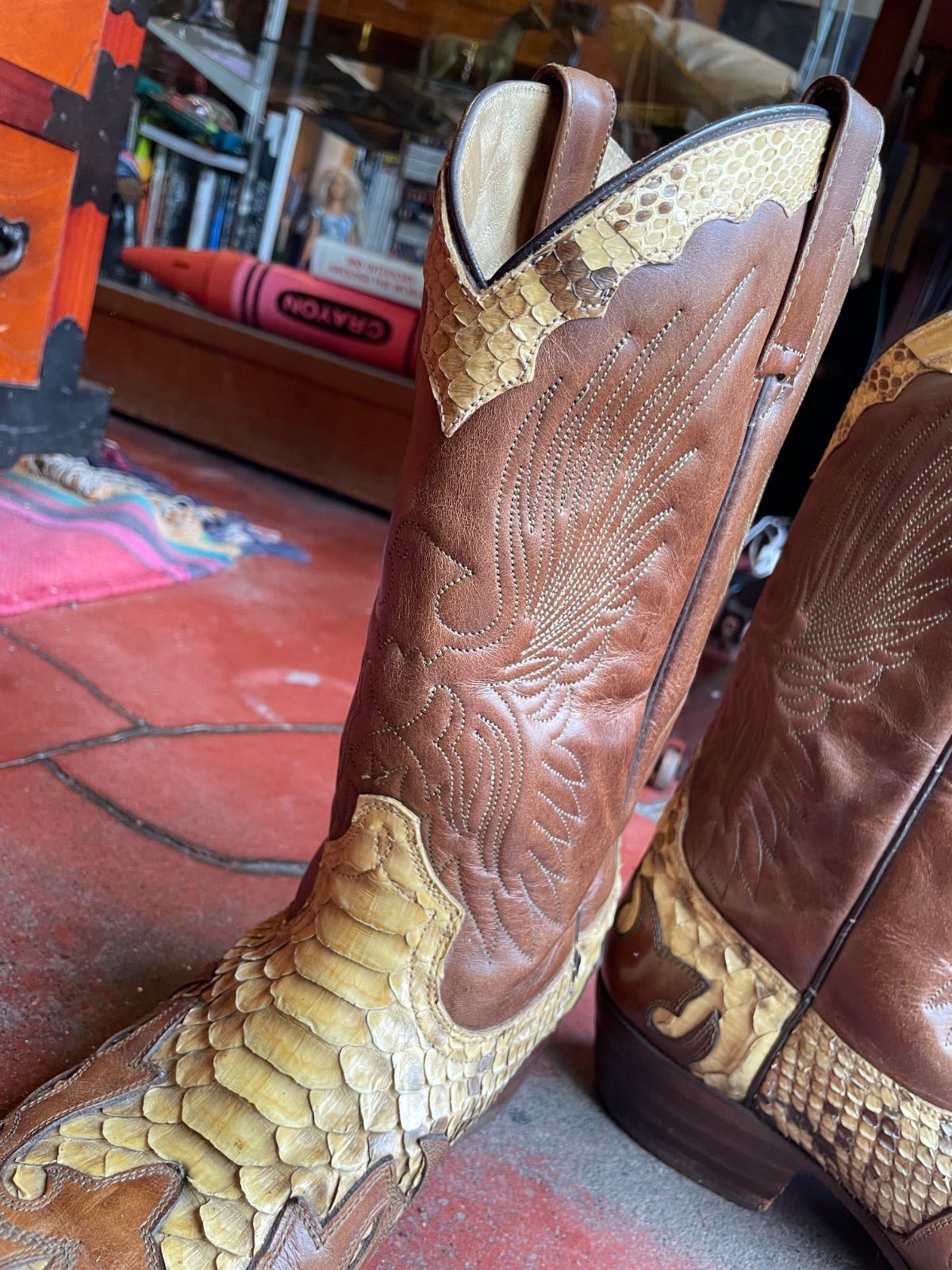 Adams Boots python × leather western boots (brown, US 8 E / approx. 26–26.5 cm, made in Mexico) 9