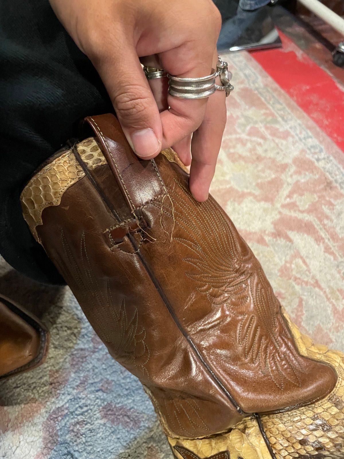 Adams Boots python × leather western boots (brown, US 8 E / approx. 26–26.5 cm, made in Mexico) 14