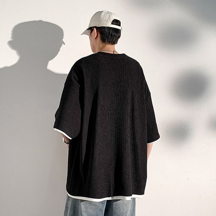 Tシャツ メンズ おしゃれ トップス 重ね着風 無地 大きいサイズ シンプル ゆったり 柔らかい肌触り 涼しい 快適 ビッグ シルエット かっこいい 春夏秋 thumbnail 3