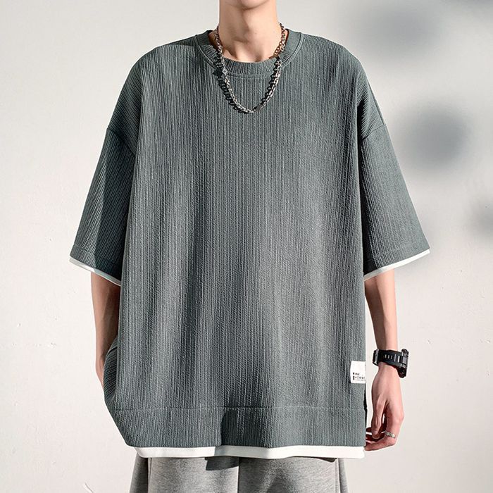 Tシャツ メンズ おしゃれ トップス 重ね着風 無地 大きいサイズ シンプル ゆったり 柔らかい肌触り 涼しい 快適 ビッグ シルエット かっこいい 春夏秋 thumbnail 6