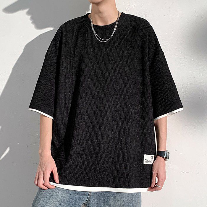 Tシャツ メンズ おしゃれ トップス 重ね着風 無地 大きいサイズ シンプル ゆったり 柔らかい肌触り 涼しい 快適 ビッグ シルエット かっこいい 春夏秋 thumbnail 2