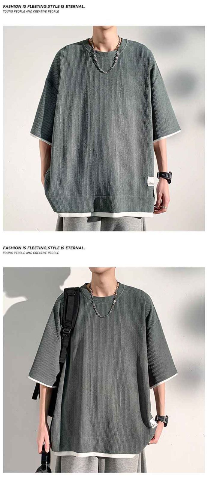Tシャツ メンズ おしゃれ トップス 重ね着風 無地 大きいサイズ シンプル ゆったり 柔らかい肌触り 涼しい 快適 ビッグ シルエット かっこいい 春夏秋 thumbnail 7