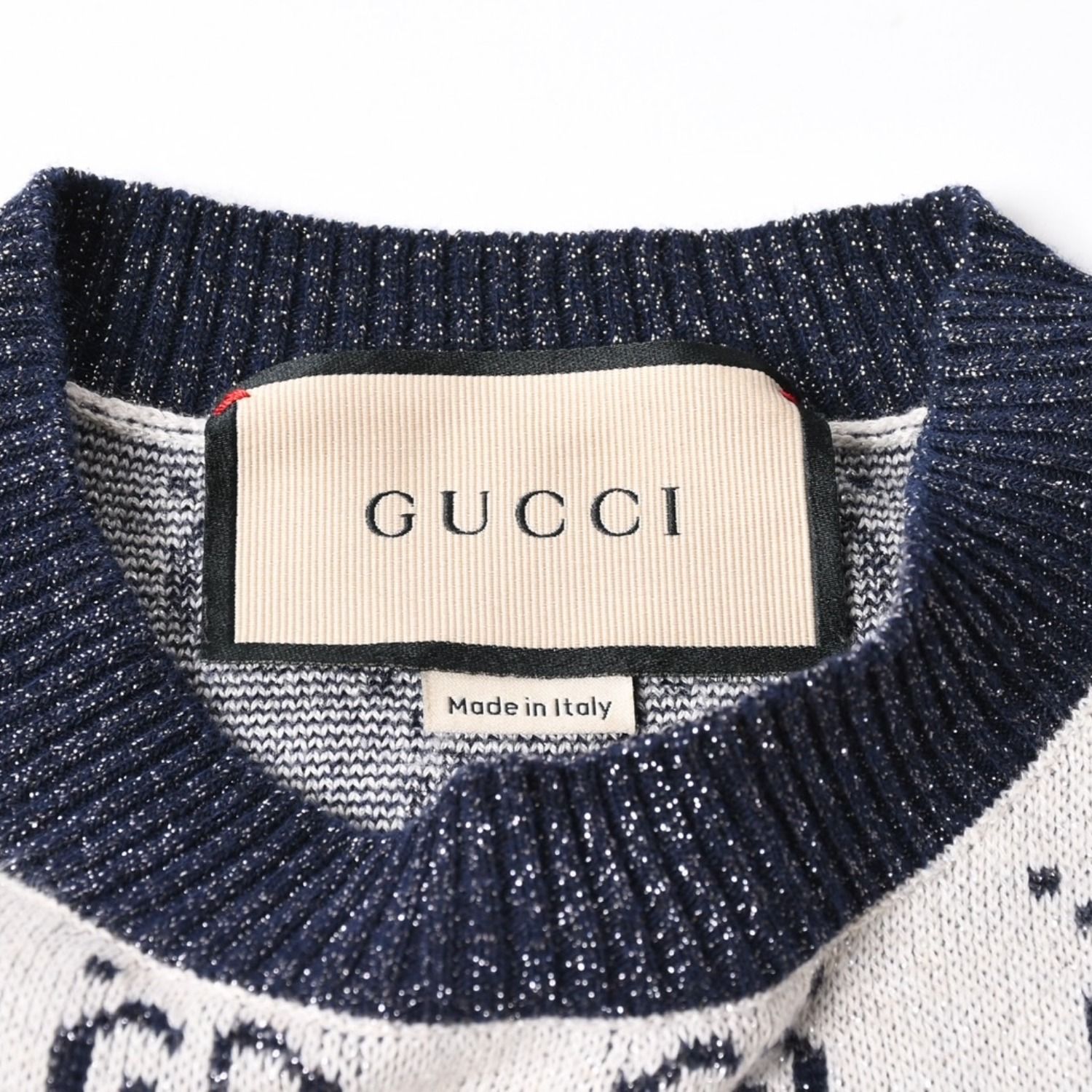 極美品 GUCCI グッチ GG総柄ラメジャガード半袖ニットセーター 692717