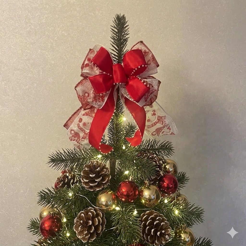 クリスマスリボン 赤 ラメ トナカイ ツリートップ クリスマスツリー