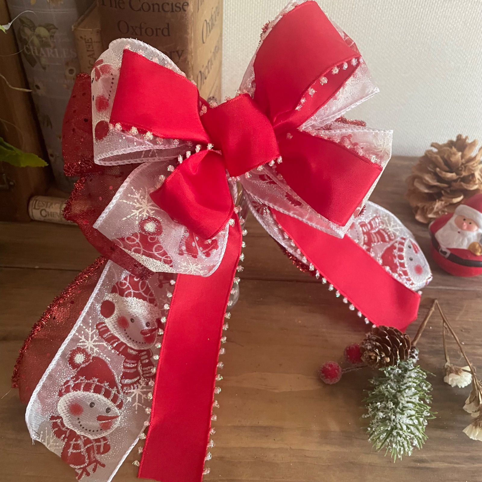 クリスマスリボン 赤 ラメ トナカイ ツリートップ クリスマスツリー