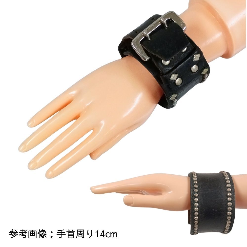 ウルフズヘッド 50mm スタッズ レザーブレスレット ブラック 正規品