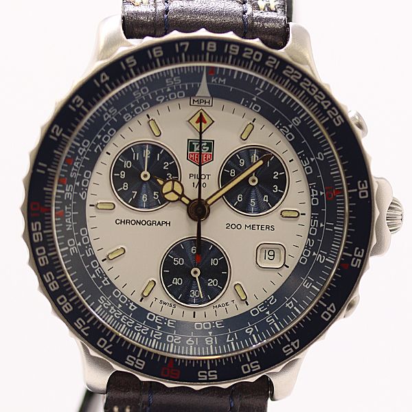 Good Condition Warranty Tag Heuer Pilot Chronograph 530.806 QZ White Dial Mens Watch 0044110 MTM ABC30546