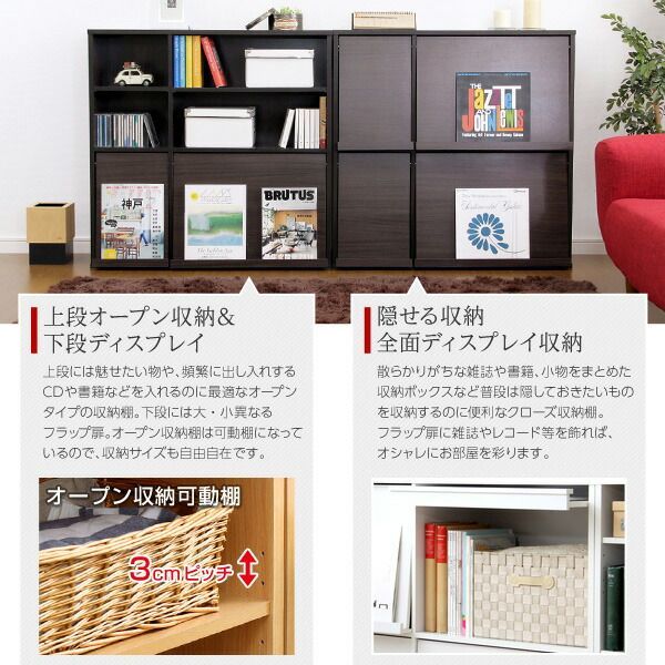 ディスプレイラック フラップチェスト 2個セット 本棚 扉付き 収納棚