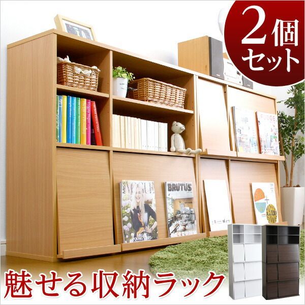 ディスプレイラック フラップチェスト 2個セット 本棚 扉付き 収納棚