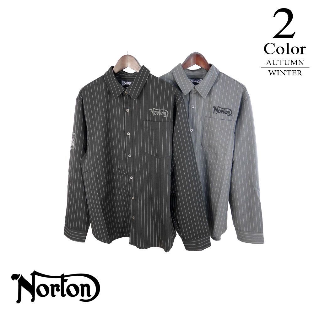 ノートン ピンストライプ長袖シャツ 263n1502 【M/L/XL寸：メンズ】NORTON シャツ メンズ【バイカー】【ライダー】【イギリス】【2026秋冬】【メール便】