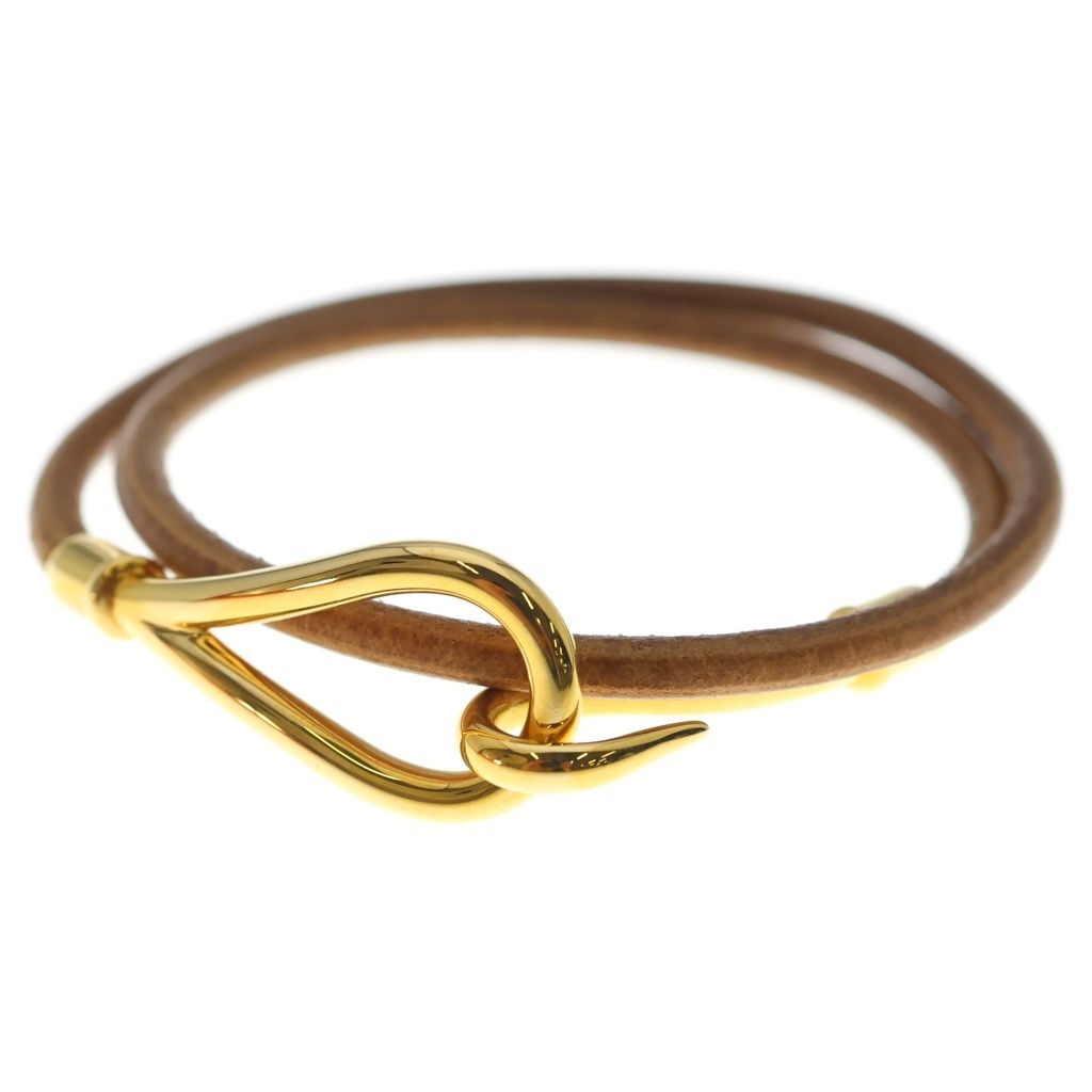 HERMES エルメス ジャンボ 2連 ブレスレット 編み込み レザー ゴールド HERMES (エルメス) ジャンボ ブレスレット 2連 ブラウン レザー