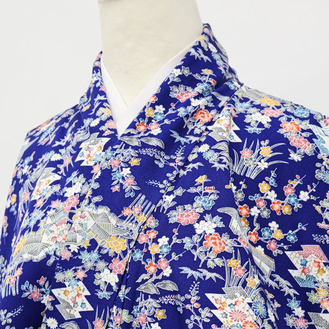 一輝堂】小紋 茶屋辻 着物 正絹 身丈約157cm 裄丈約62.5cm 26z09-4310