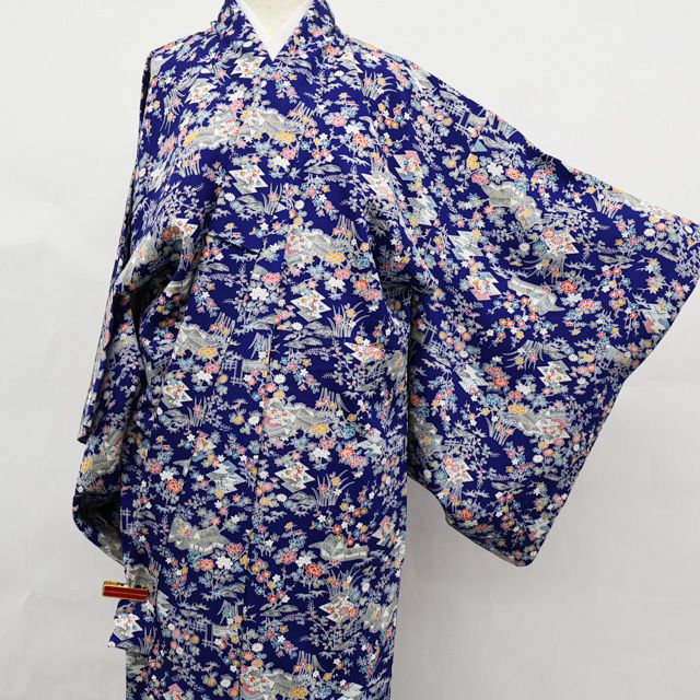 一輝堂】小紋 茶屋辻 着物 正絹 身丈約157cm 裄丈約62.5cm 26z09-4310