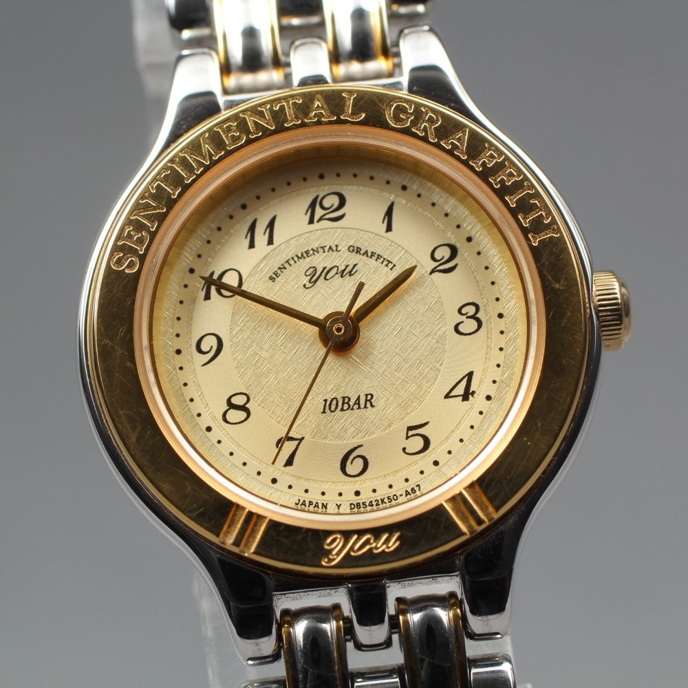 【稼働品】 ORIENT D852K5-00 ゴールド シルバー 純正ブレス クオーツ レディース 腕時計 #15883