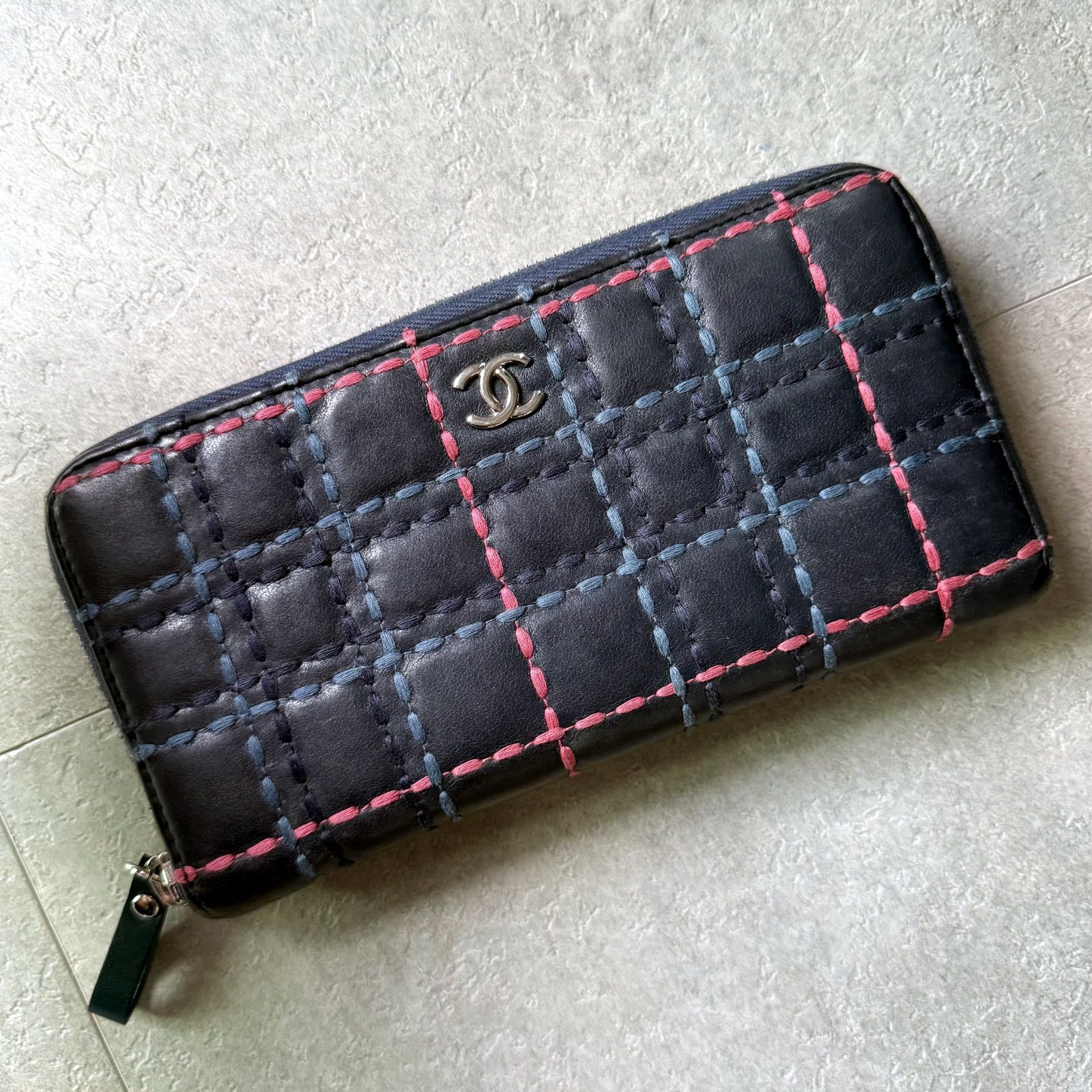 CHANEL シャネル ラウンドファスナー長財布 ワイルドステッチ ココ