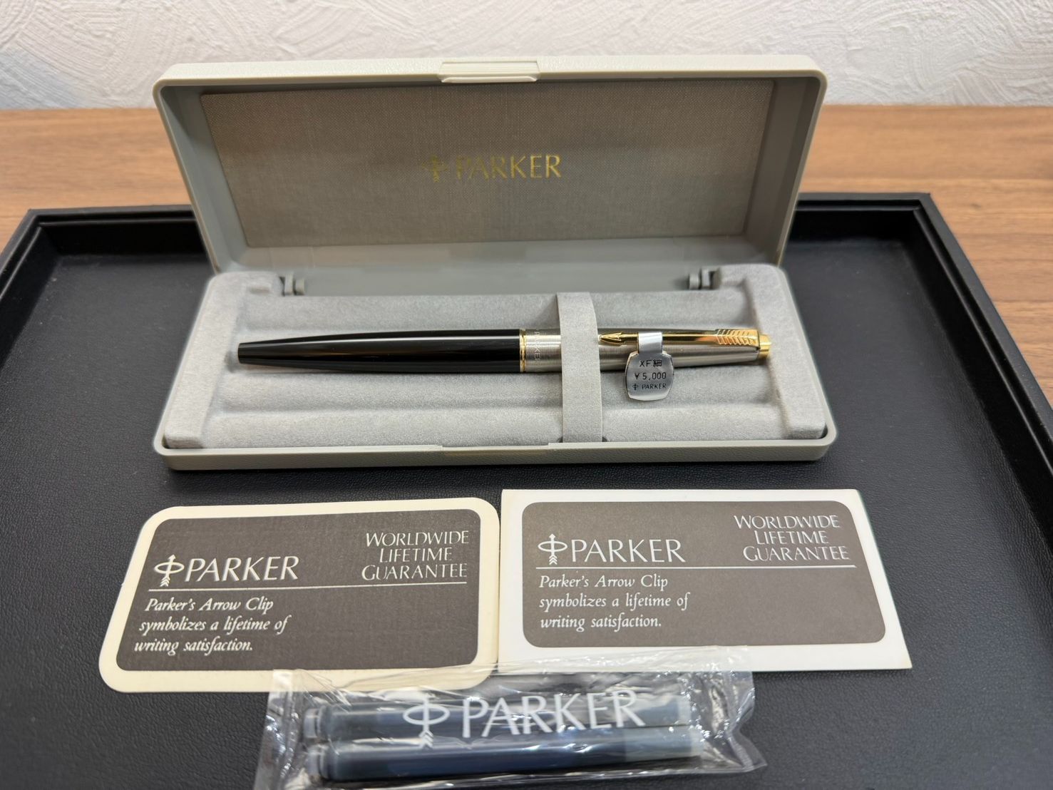 PARKER 万年筆 箱・保証書付き 新品未使用】PARKER パーカー45 万年筆 XF極細 イギリス製 箱・保証書