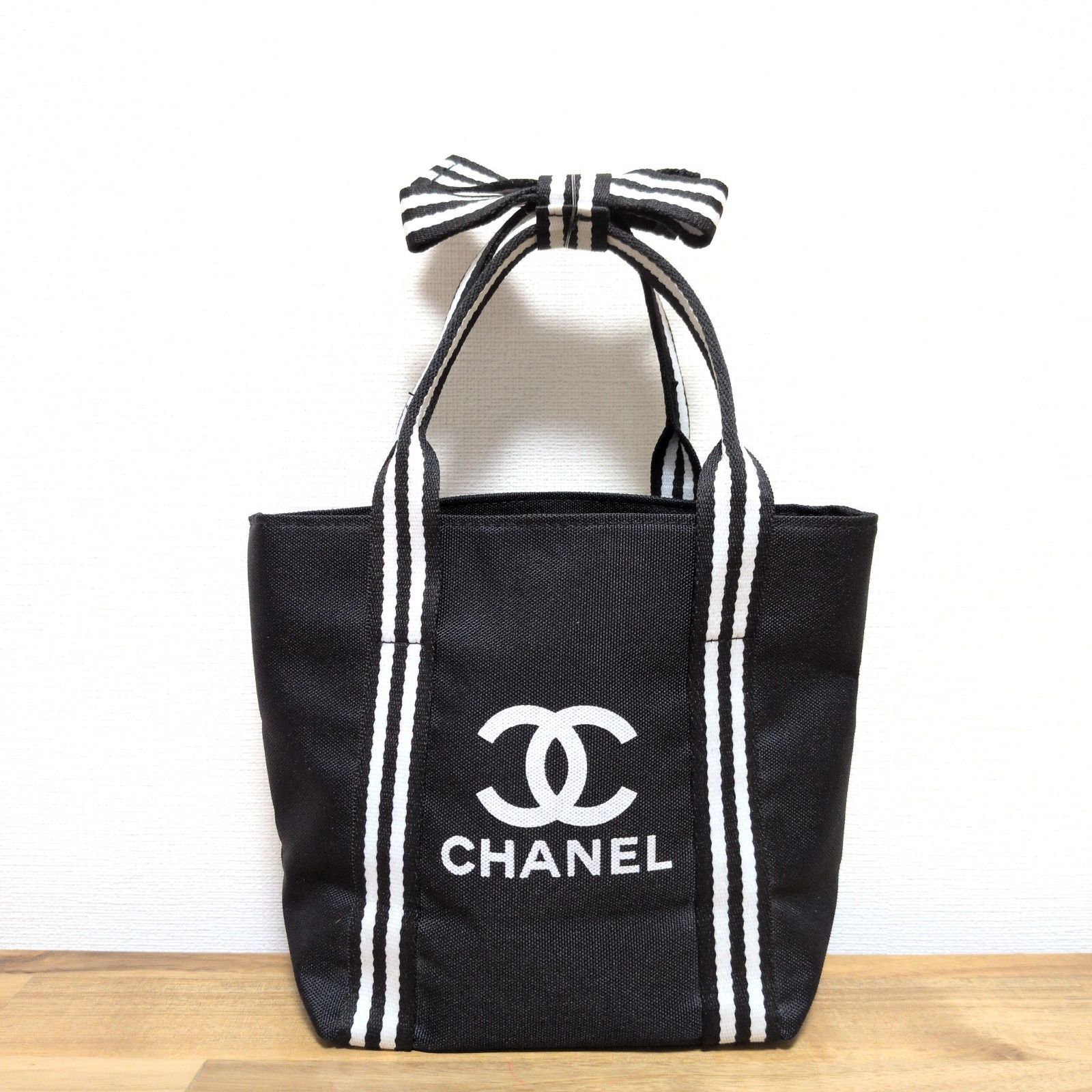 CHANEL シャネル ココマーク ストライプ リボン トートバッグ