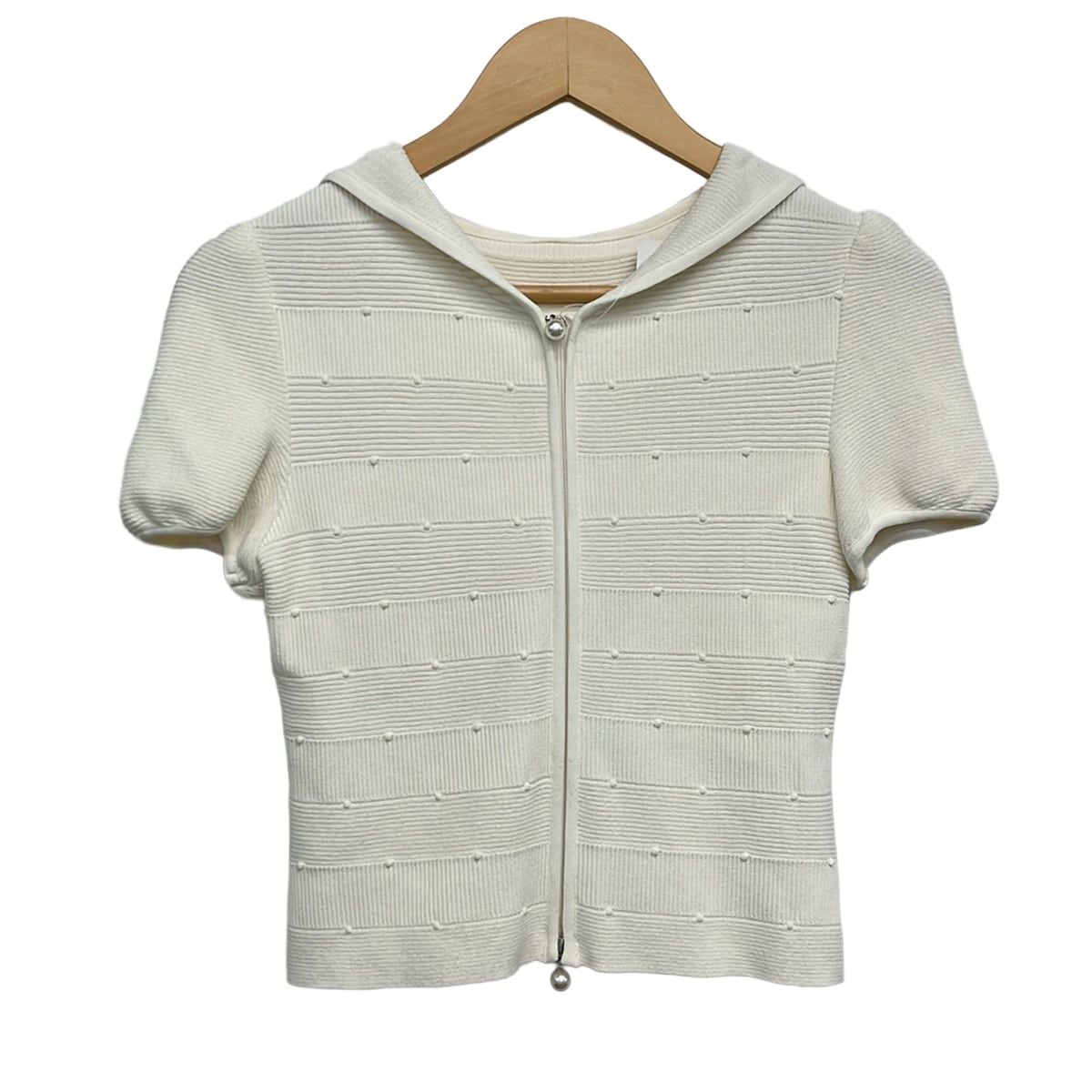Rene ルネ　半袖ニットパーカー ホワイト 36 ジップアップ Rene(ルネ) パーカー サイズ36 S レディース美品 白 ジップアップ