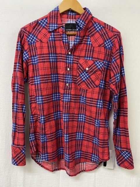 中古】NUMBER (N)INE ﾅﾝﾊﾞｰﾅｲﾝ ﾁｪｯｸﾈﾙｼｬﾂ ｺｯﾄﾝﾈﾙｼｬﾂ 長袖 総柄 ﾚｯﾄﾞ 2