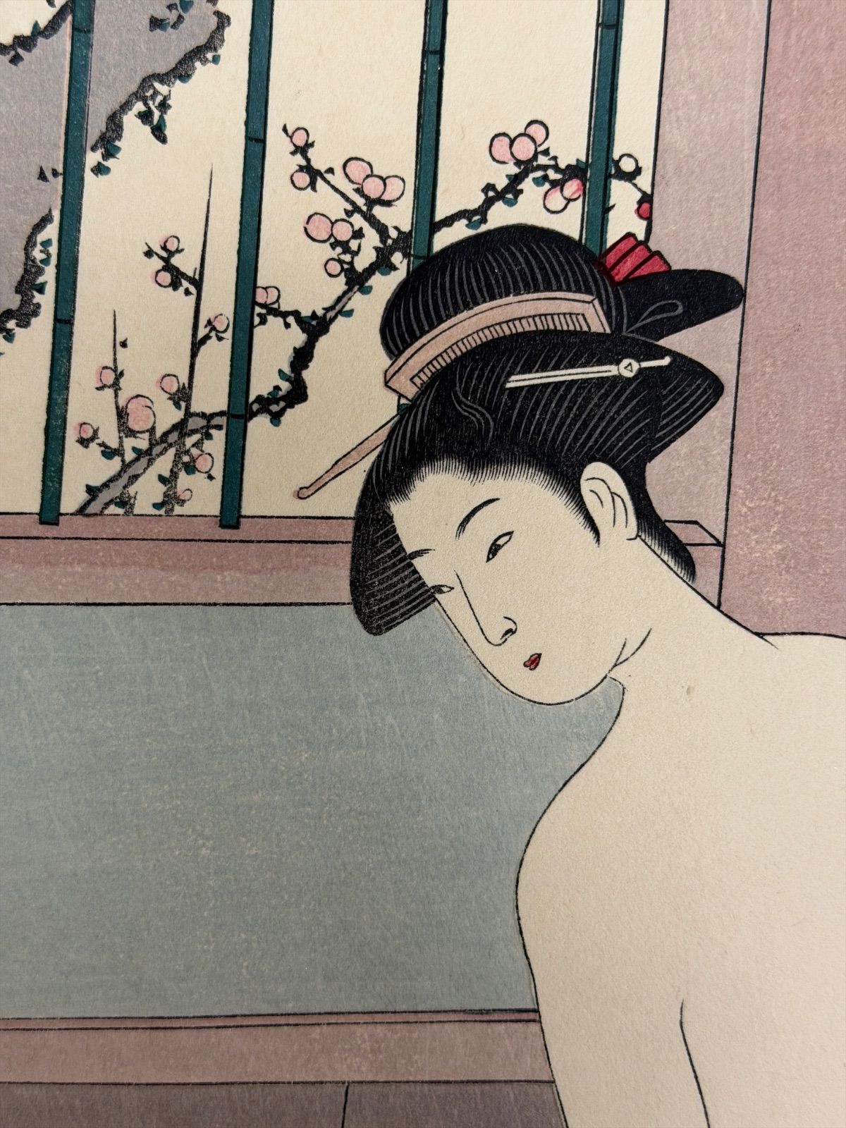 手摺木版画】昭和初期 鳥居清長「美人図」大判 錦絵 美人画 浮世絵