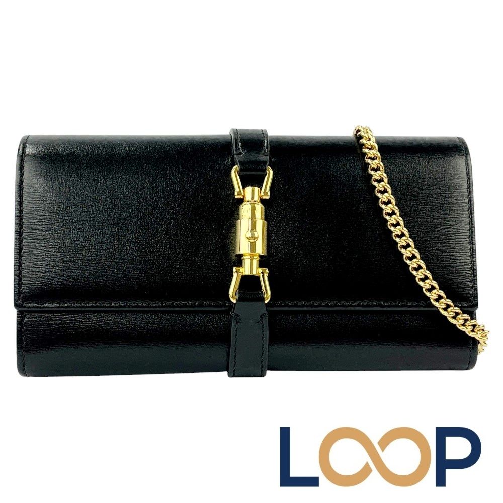 レア美品✨️グッチ◇チェーンウォレットフラップ長財布　シマレザーゴールド金具 グッチ □未使用□ ジャッキー 1961 チェーン ウォレット 長財布