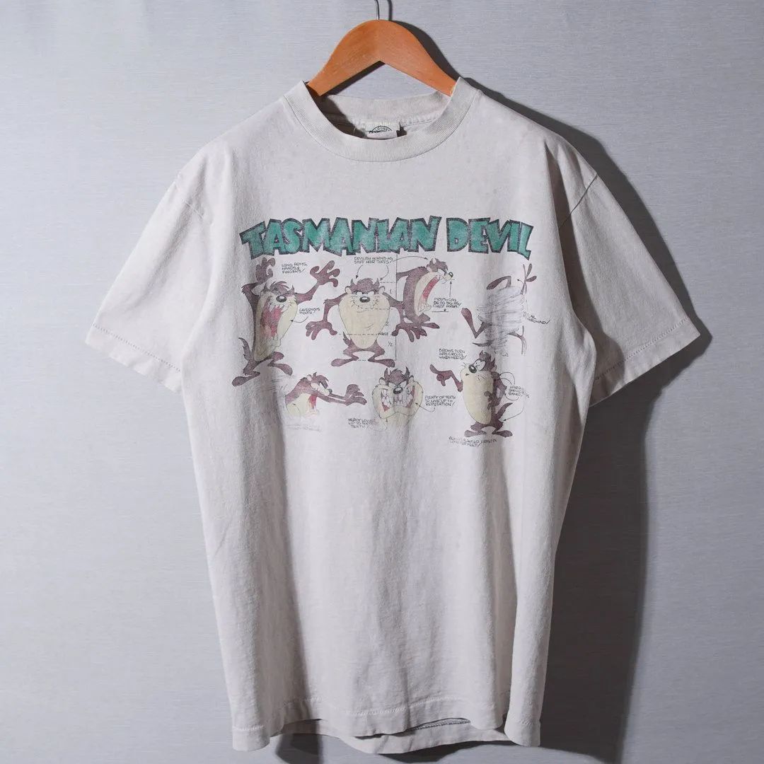 90s USA製 ルーニーテューンズ タズマニアンデビル Tシャツ M アッシュ