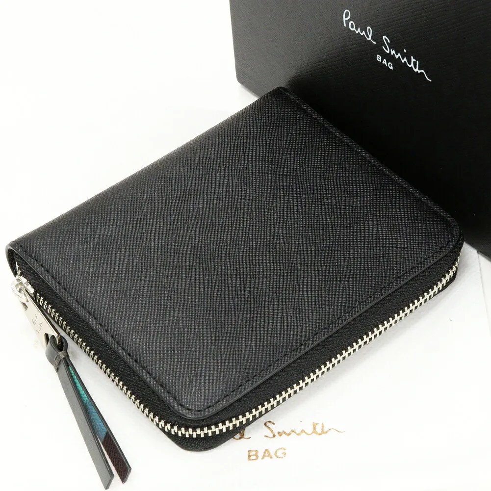 27,500円新品箱付き【ポールスミス】コードバンラウンドファスナー小銭入れ 黒 ポールスミス ラウンドファスナー二つ折り財布(小銭入れあり