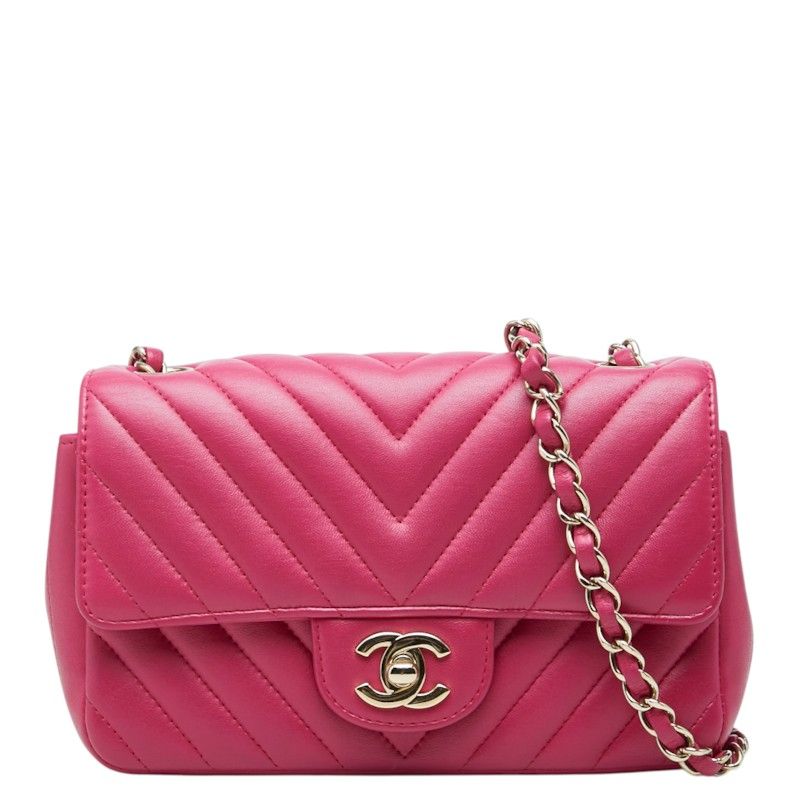 シャネル ココマーク Vステッチ 斜め掛け チェーン ショルダーバッグ ピンク ラムスキン レディース CHANEL【1-0287606】