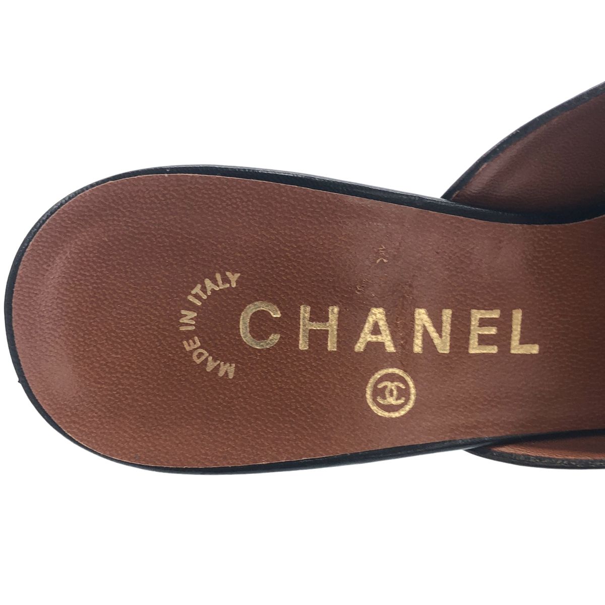CHANEL シャネル ココマーク ステッチレザーヒールミュールサンダル