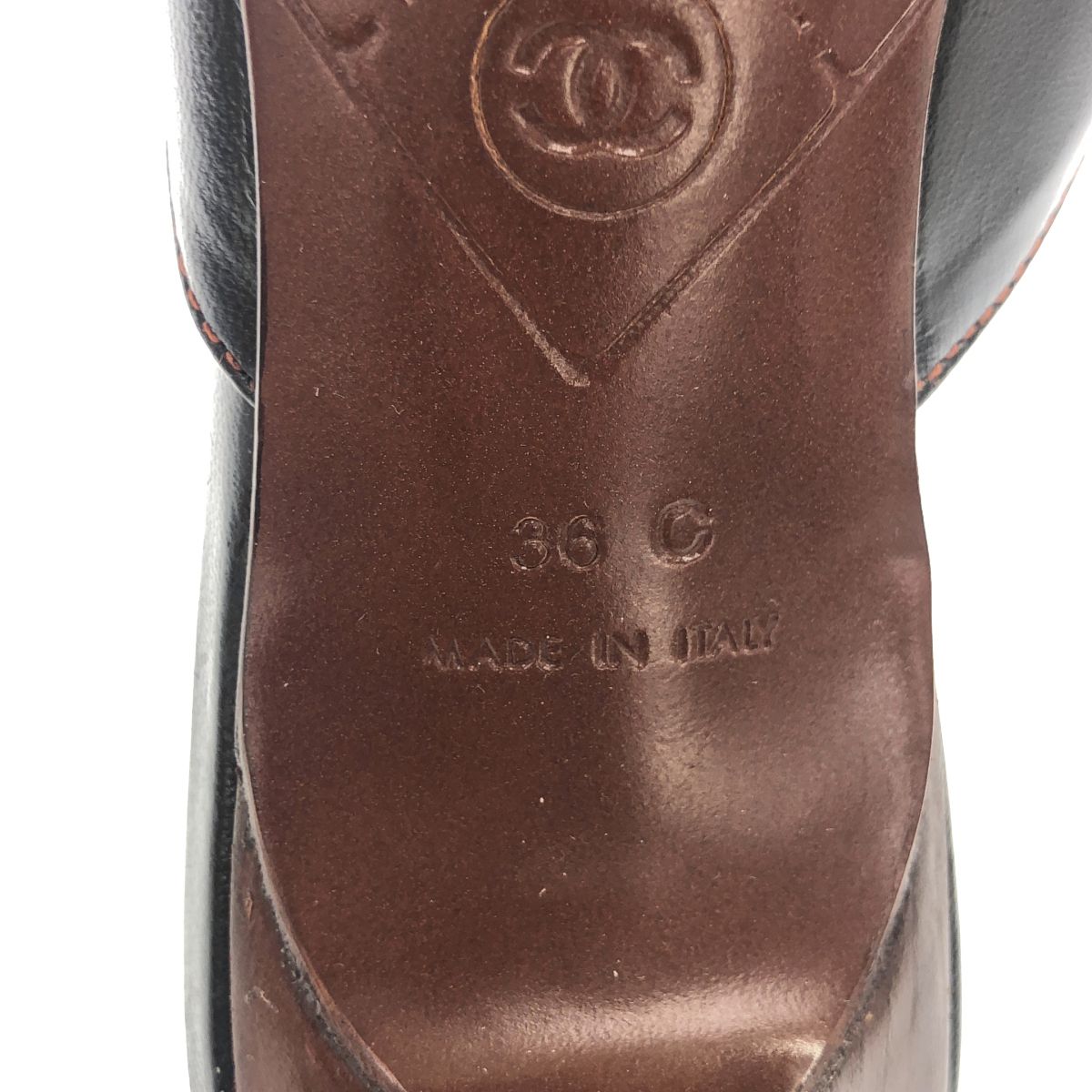 CHANEL シャネル ココマーク ステッチレザーヒールミュールサンダル