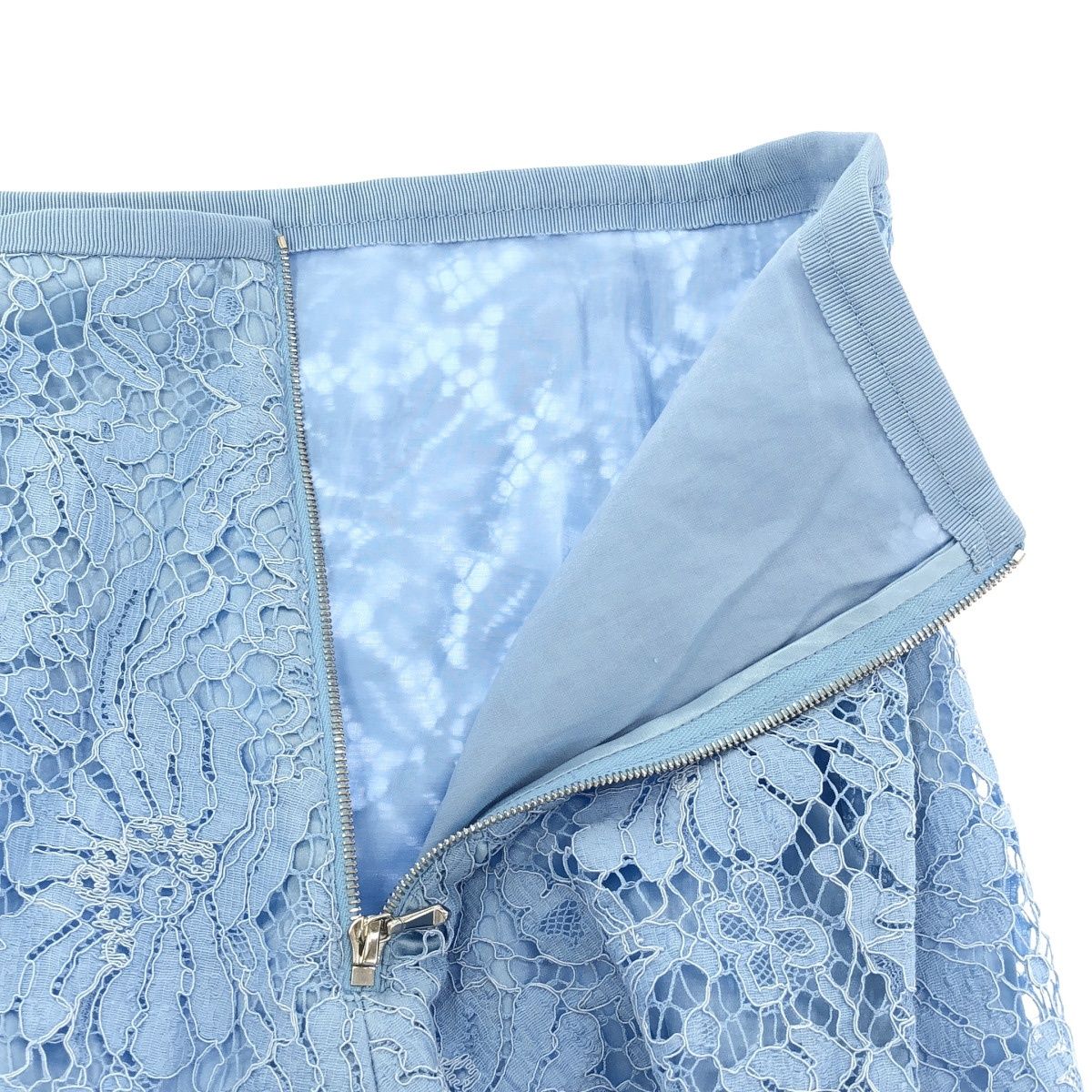 専用　Drawer CARVEN 今季レーススカート　36 Drawer ドゥロワー レースタイトフレアスカート 6524-299-1317 ブルー